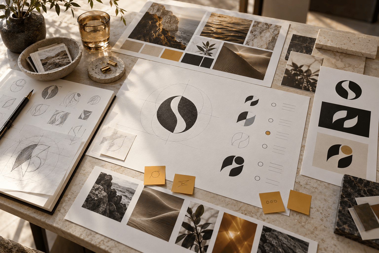 Brand workshop reviewing logo clarity, memorability, and brand fit