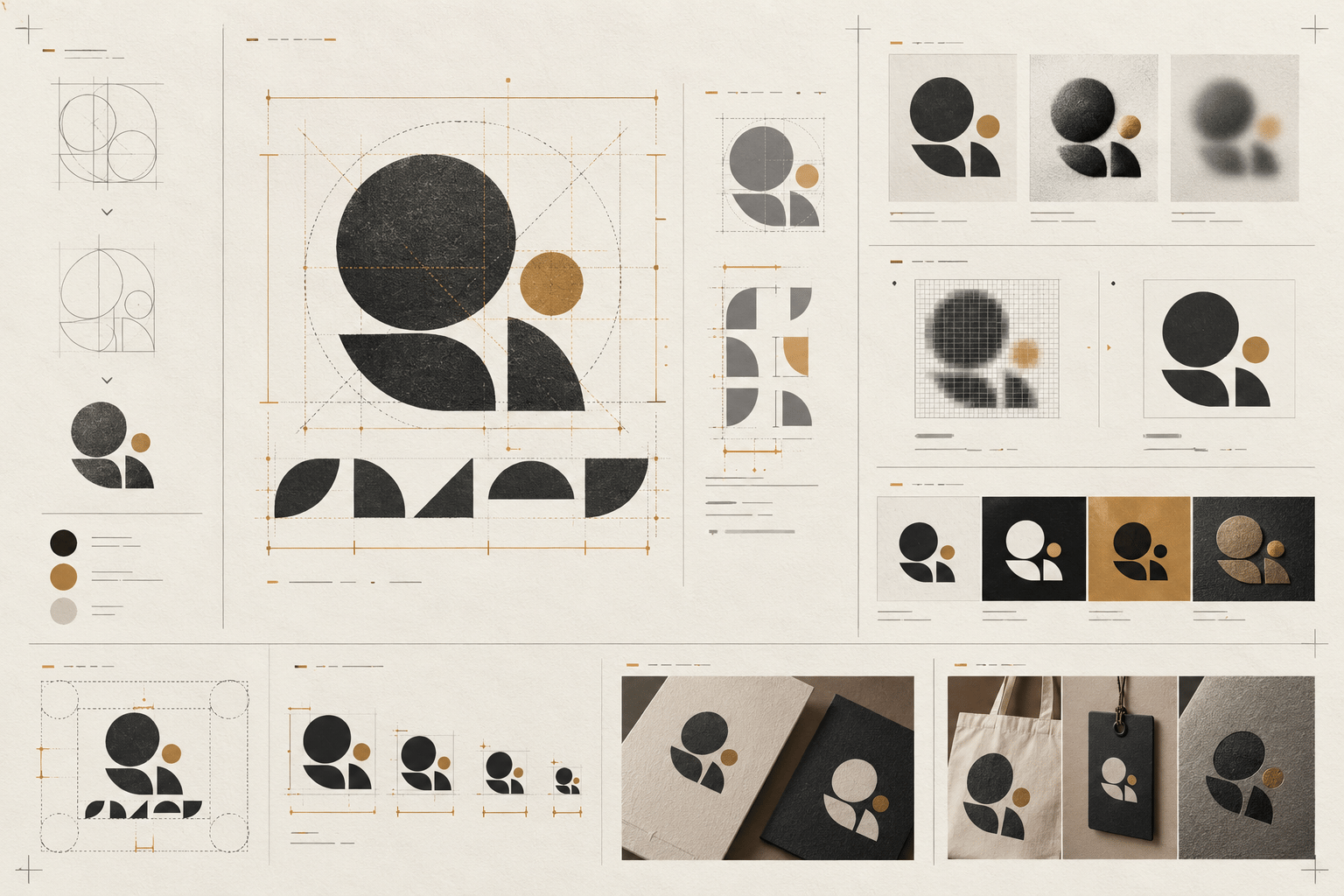 A logo review board comparing typography, spacing, effects, and production details