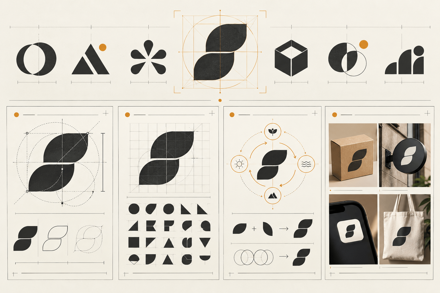 A logo review board comparing category similarity, distinctive features, and real-world applications