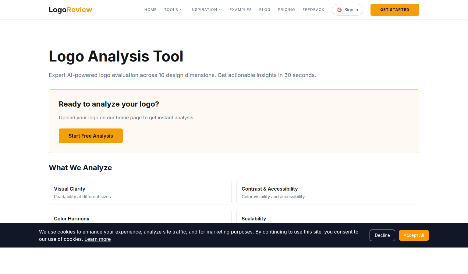Screenshot of the Logo Review report interface showing app logo evaluation dimensions
