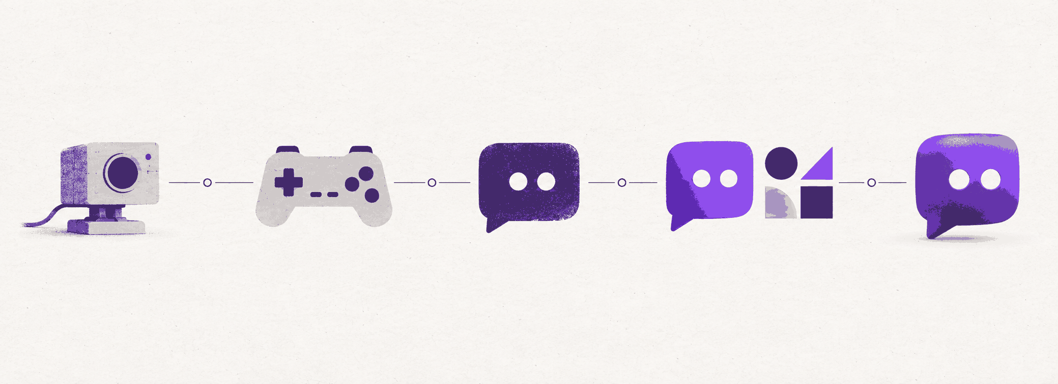 Original timeline illustrating Twitch identity evolution from early Justin.tv-era broadcast through the modern dimensional mascot