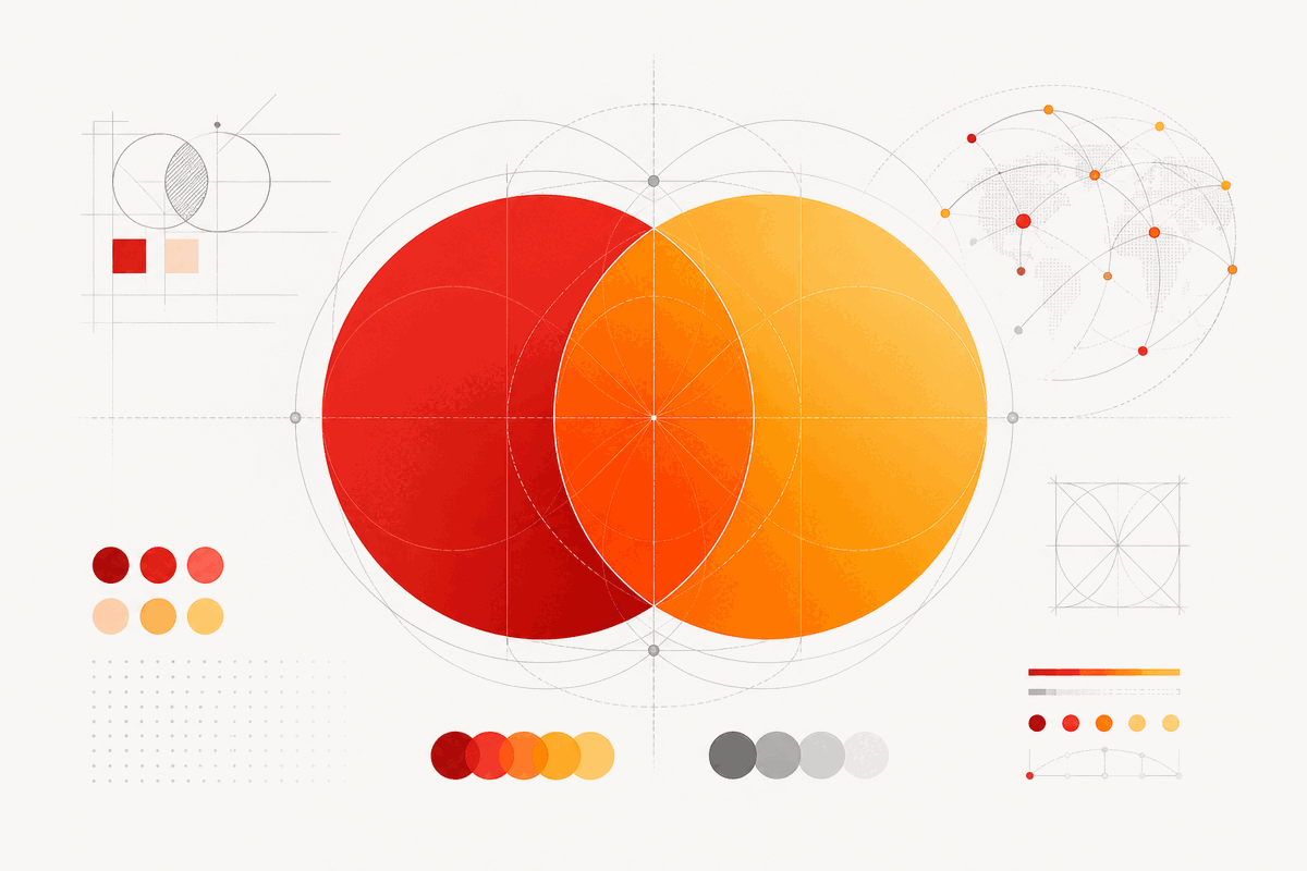 Mastercard overlapping red and orange circles symbol on minimalist dark background
