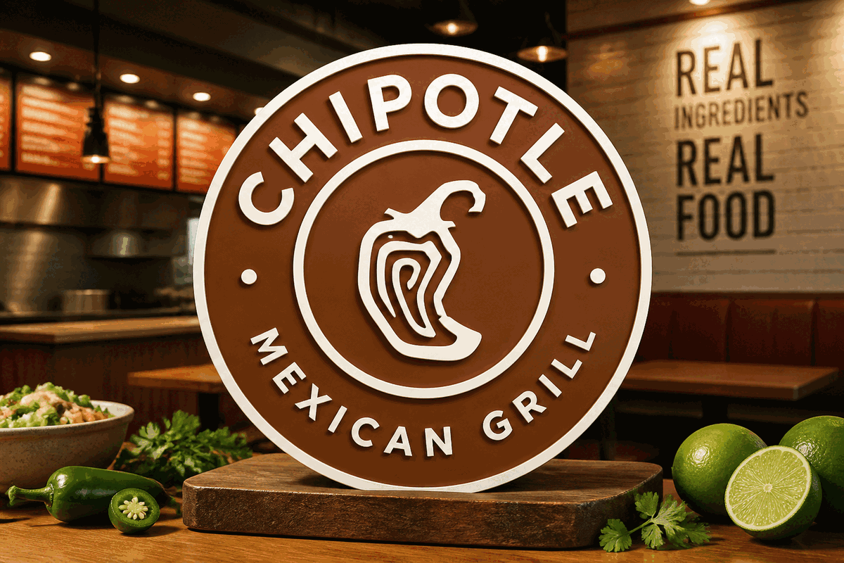 Chipotle logo featuring a stylized chili pepper in earthy brown circular badge
