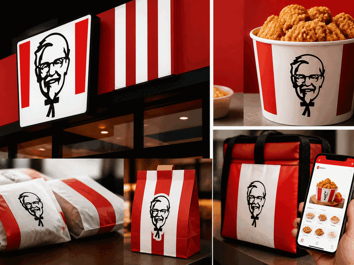 KFC logo usage in restaurant branding and packaging