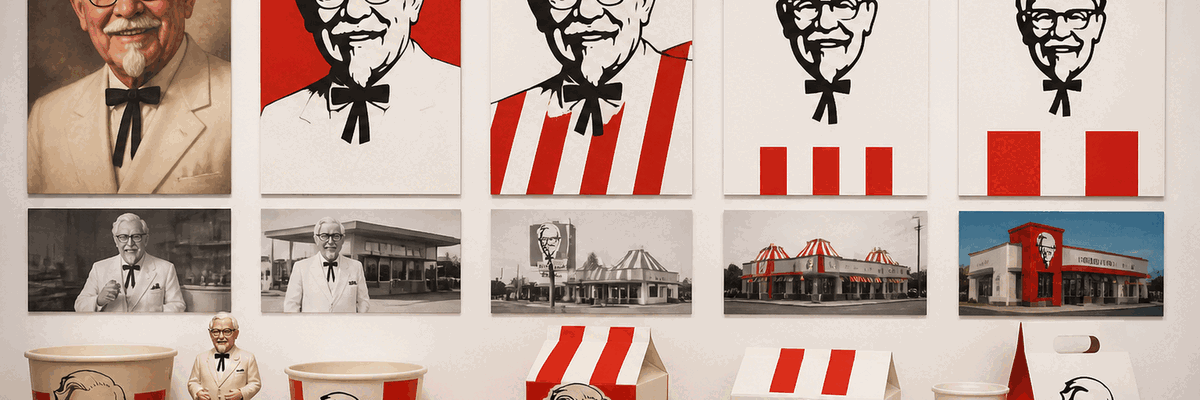 KFC logo evolution from detailed portrait to simplified icon
