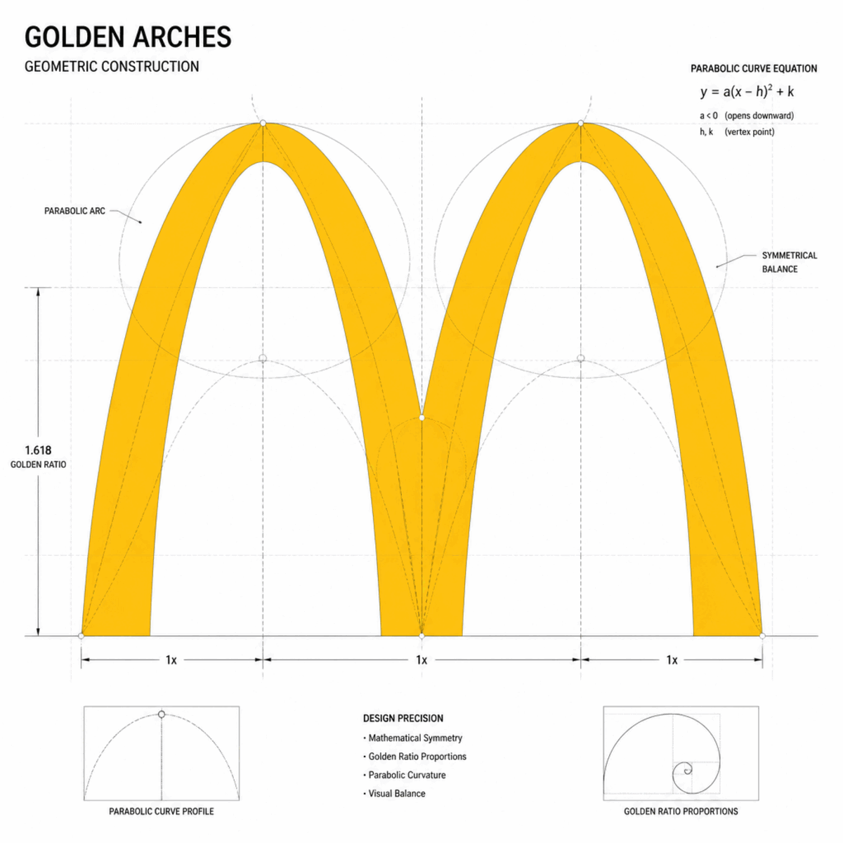 McDonald's golden arches geometric details showing parabolic curves and mathematical precision