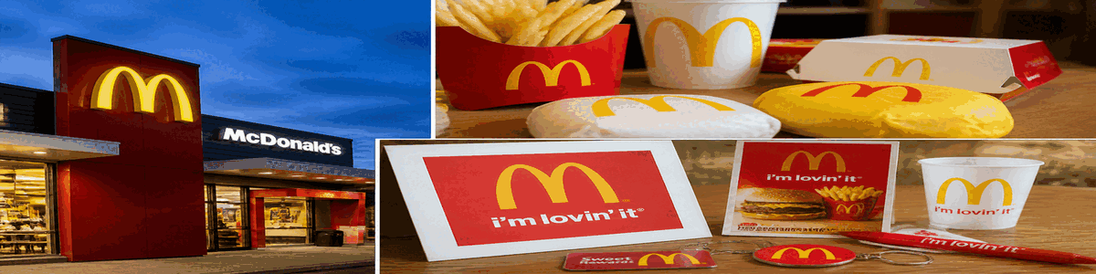 McDonald's logo applications in signage, packaging, and advertising