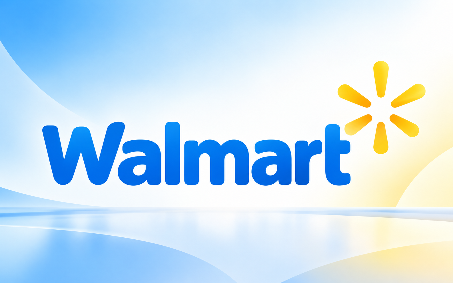 Bold rounded blue Walmart-style wordmark with a six-point yellow spark above it on a clean bright retail backdrop, Walmart logo design analysis illustration